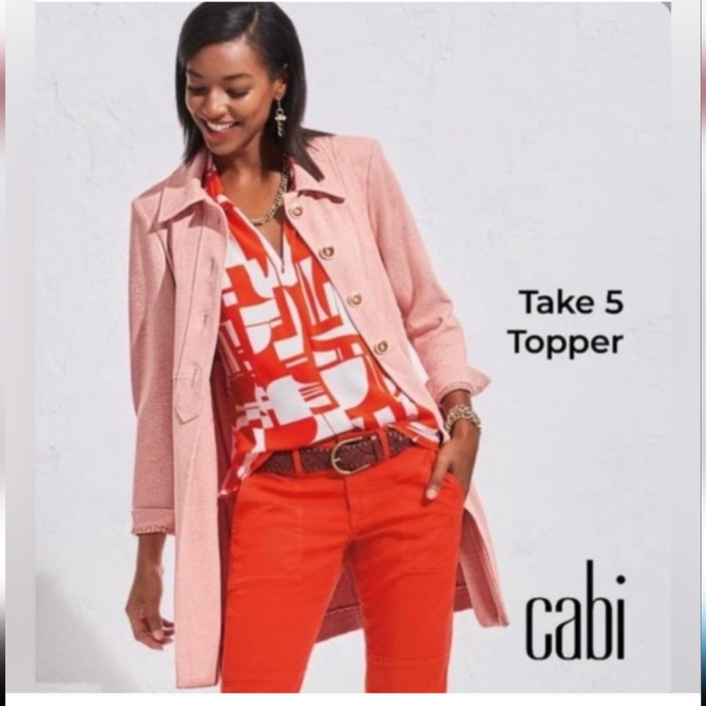 CAbi Pink Take 5 Topper Blazer with Red Print Shirt